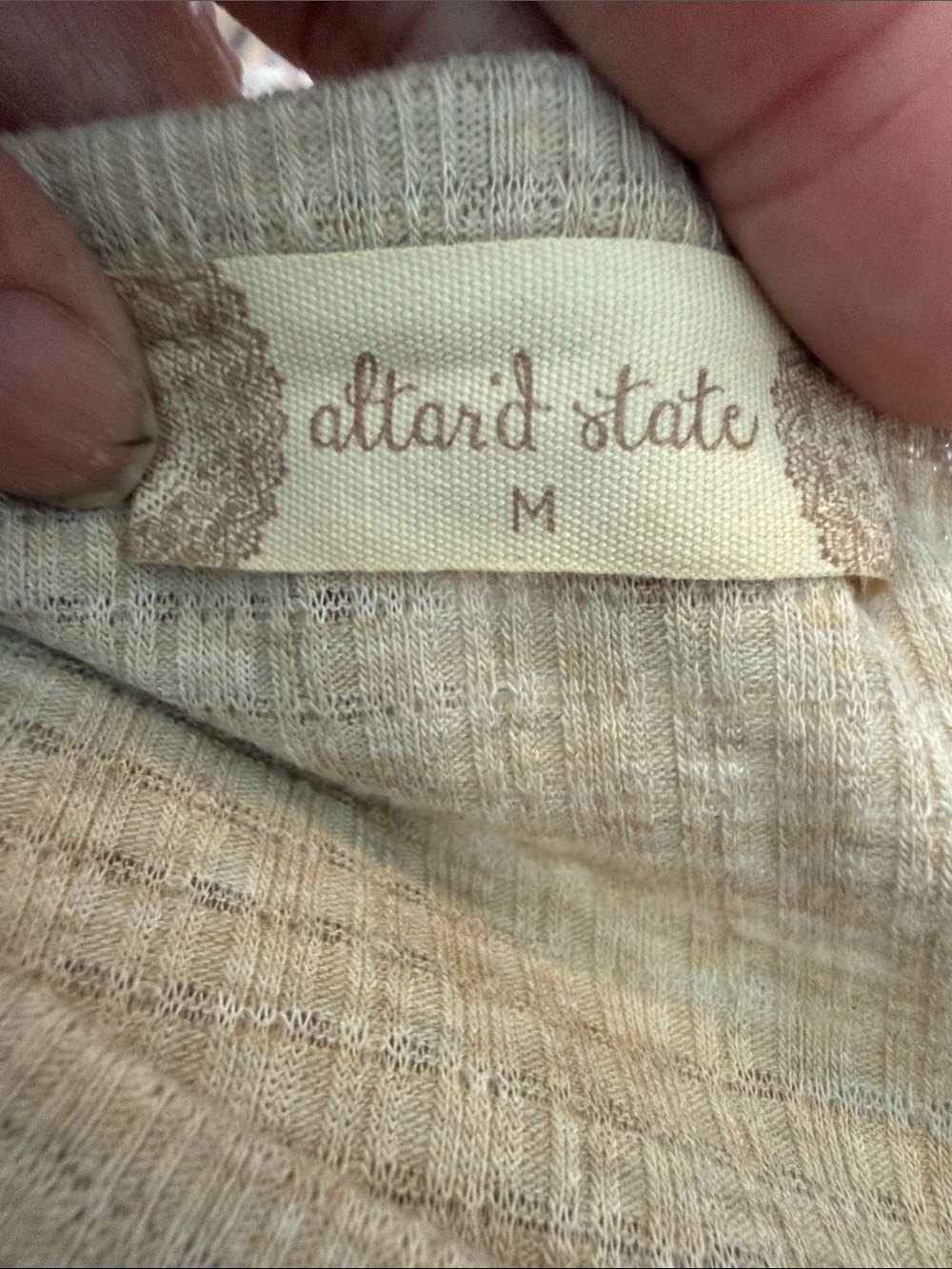 Altar'd State Light Beige Ribbed Ruffled Knit Top Tunic - Picture 2 of 4